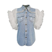 Frayed denim jacket women