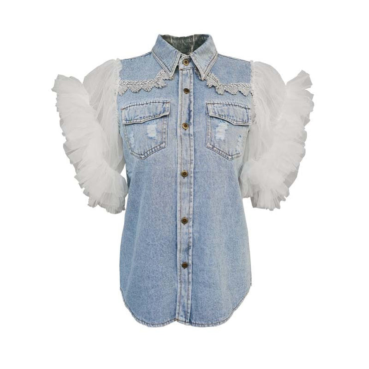Frayed denim jacket women