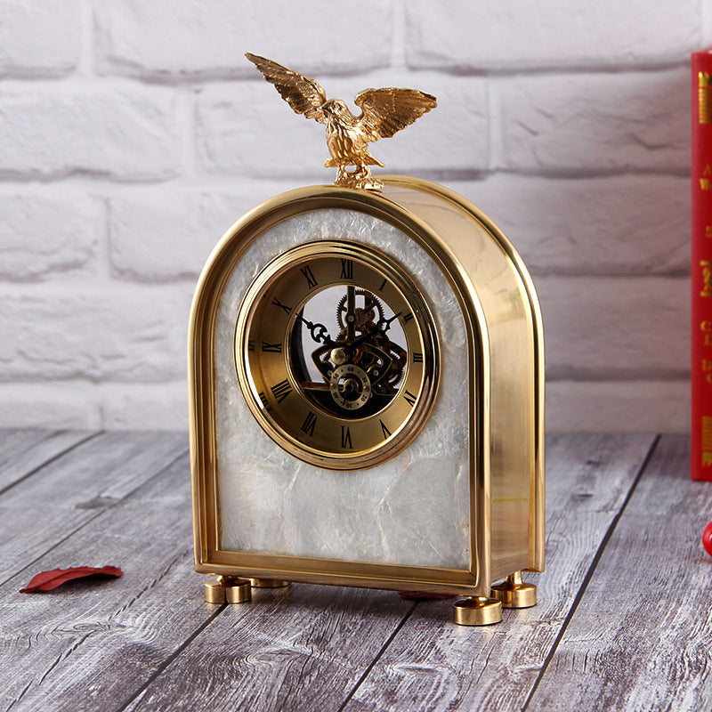Luxury Decoration Pure Copper Table Clock Living Room Home Accessories Shell Eagle Clock Ornaments Gift Ornaments - Z3 Limited