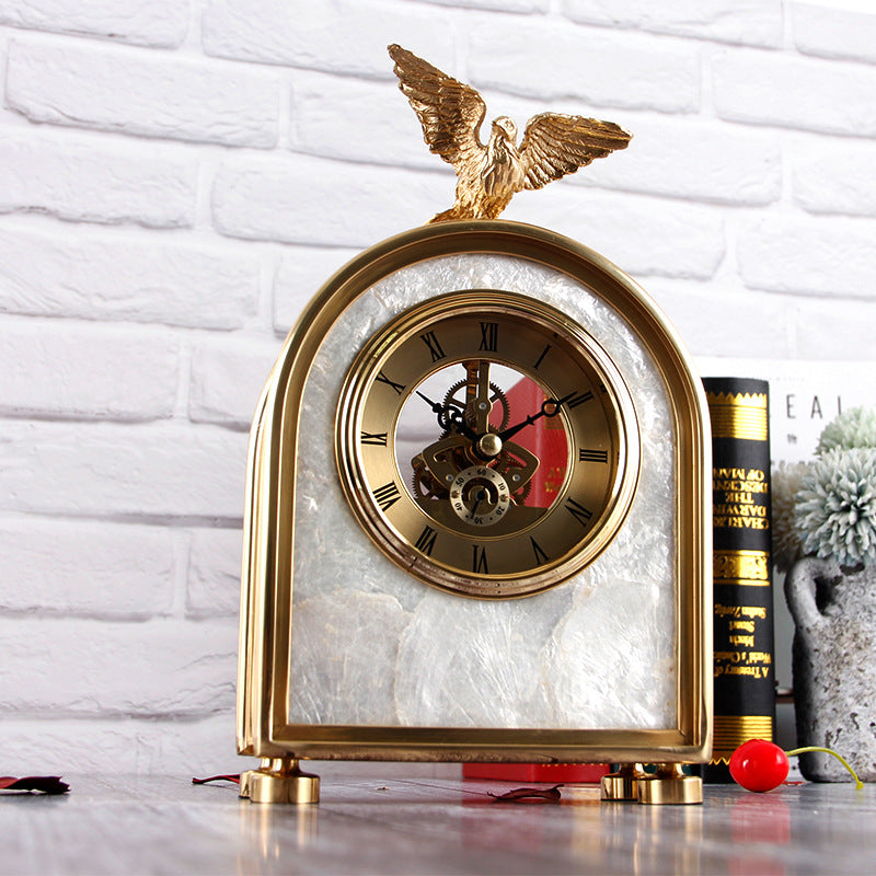 Luxury Decoration Pure Copper Table Clock Living Room Home Accessories Shell Eagle Clock Ornaments Gift Ornaments - Z3 Limited