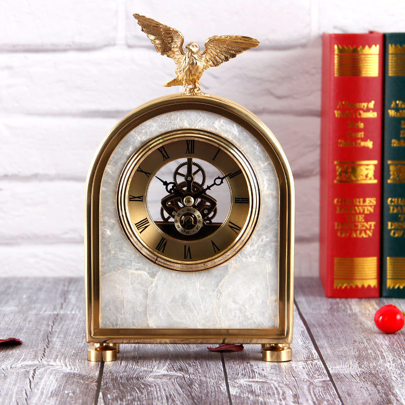 Luxury Decoration Pure Copper Table Clock Living Room Home Accessories Shell Eagle Clock Ornaments Gift Ornaments - Z3 Limited