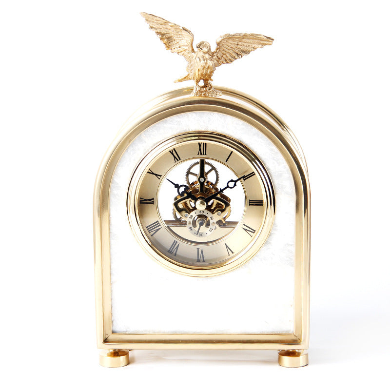 Luxury Decoration Pure Copper Table Clock Living Room Home Accessories Shell Eagle Clock Ornaments Gift Ornaments - Z3 Limited