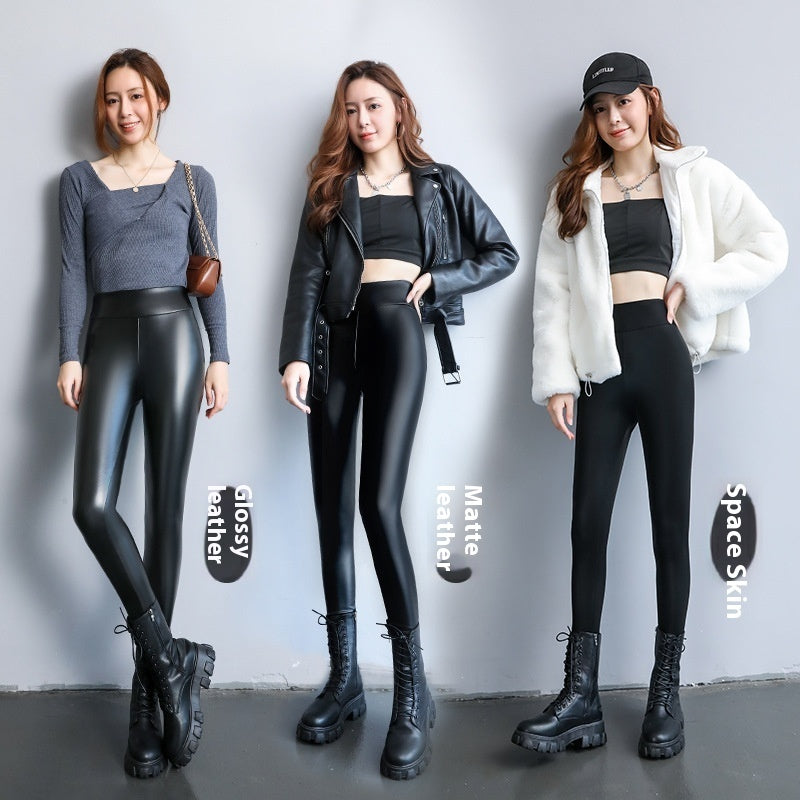 Fleece-lined Thick Leggings Tight Leather Pants