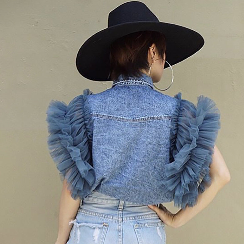 Frayed denim jacket women