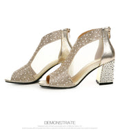 2021 spring and summer new rough heel female sandals Korean version high heel female fish mouth shoe water drill pure fashion sandals