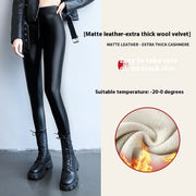 Fleece-lined Thick Leggings Tight Leather Pants