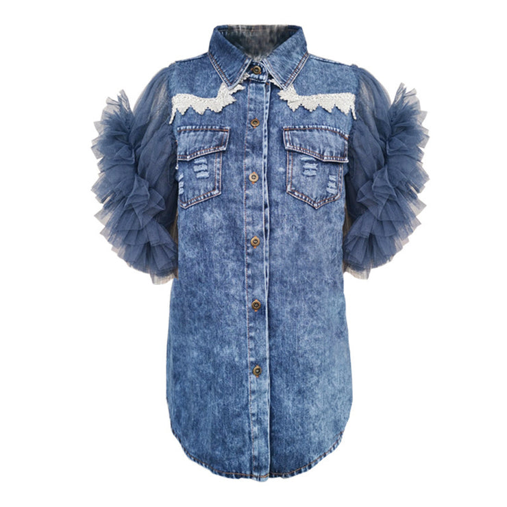 Frayed denim jacket women