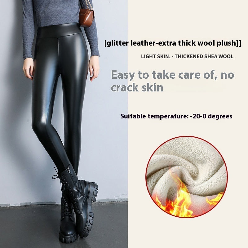 Fleece-lined Thick Leggings Tight Leather Pants